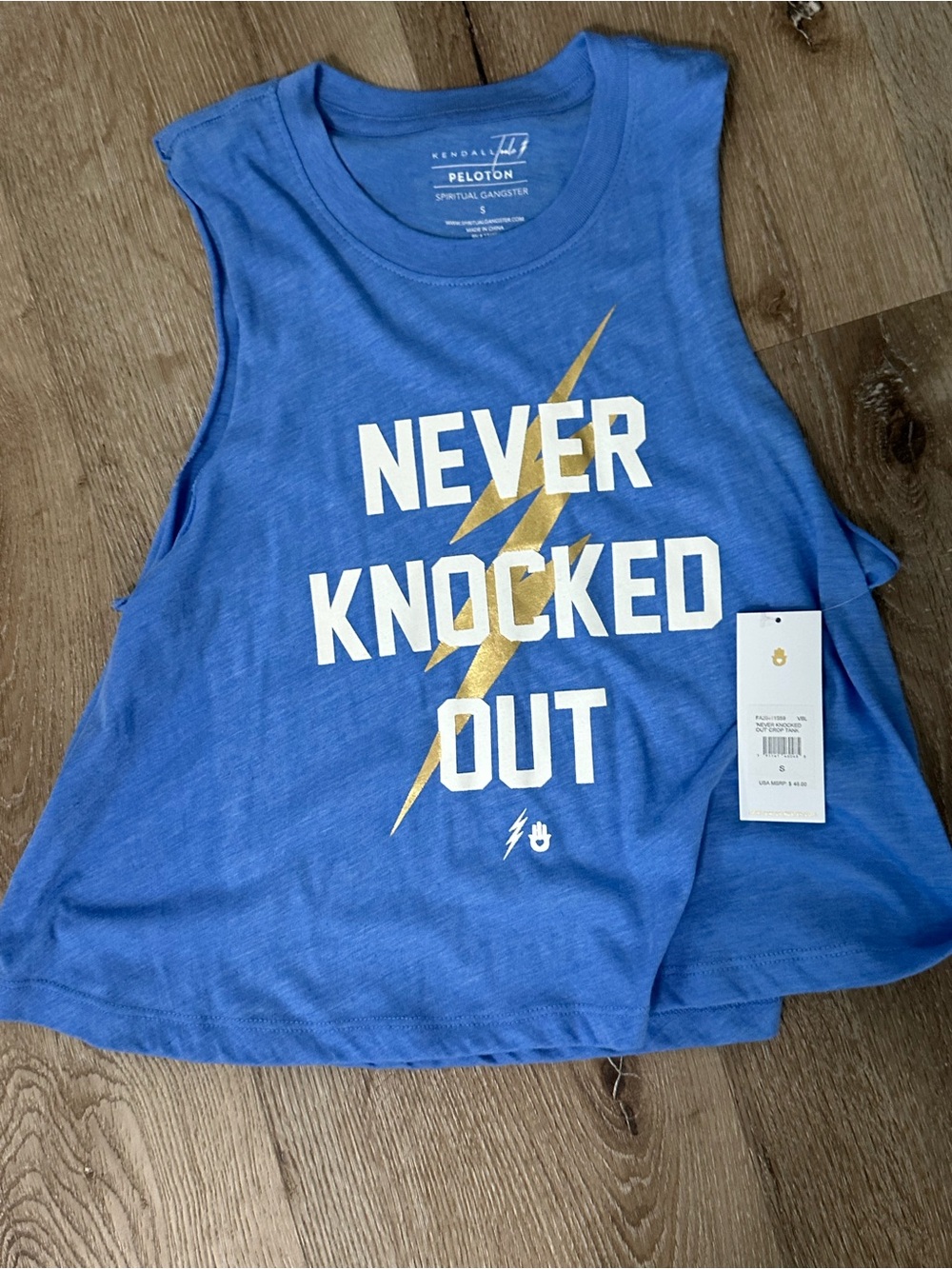 Spiritual Gangster Blue cropped tank with White & Gold Graphic